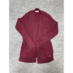 Hollister Cardigan Sweater Womens Small Burgundy Open Front Pocket Marl